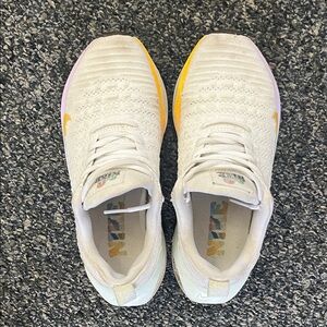 Nike White Knit Sneakers with Yellow and Lavender Accents